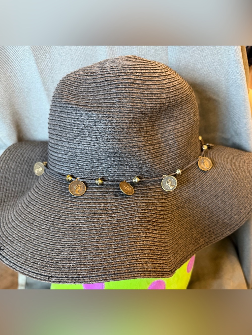 Broner Sun hat brown gold coin accents travel vacation masterpiece